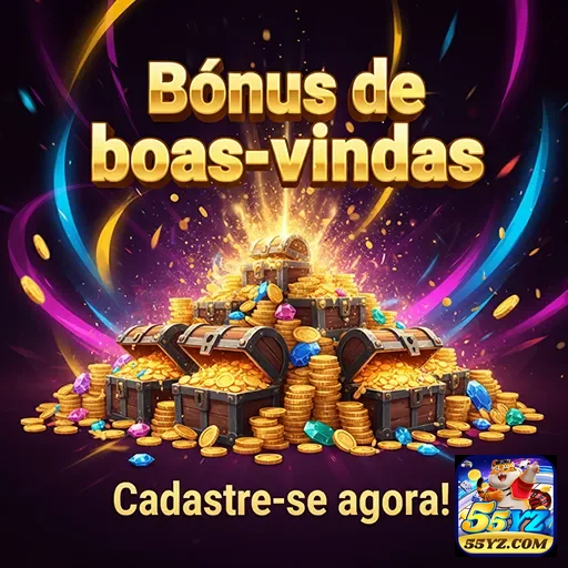 Imagem de boas-vindas do 55yz, apresentando bônus especiais para novos usuários.