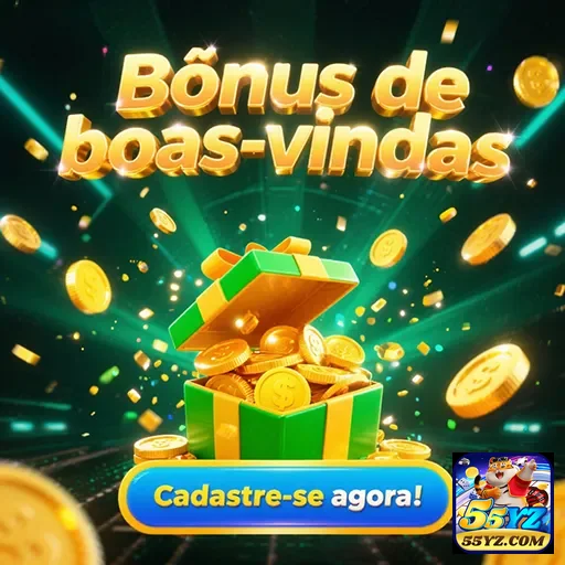 Imagem de boas-vindas do aplicativo 55yz, convidando usuários a aproveitarem os bônus disponíveis.