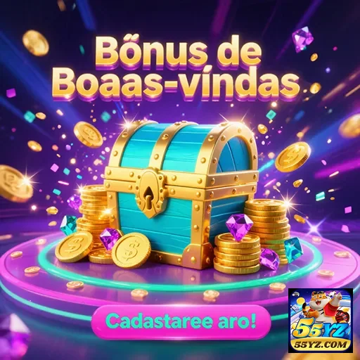 Baú de bônus do site 55yz, repleto de prêmios e recompensas para os usuários.
